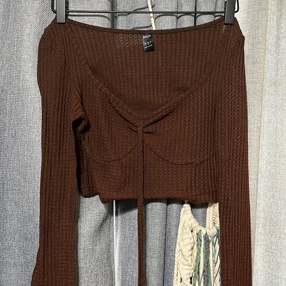 Shein brown long sleeve crop top